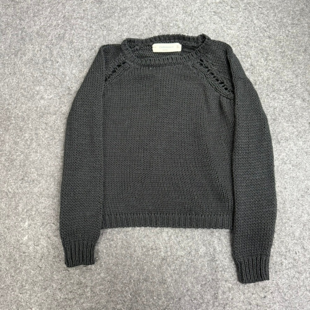 ZARAKNIT Kids Charcoal‎ Gray Knit Sweater Pullover Long Sleeve Raglan Size S